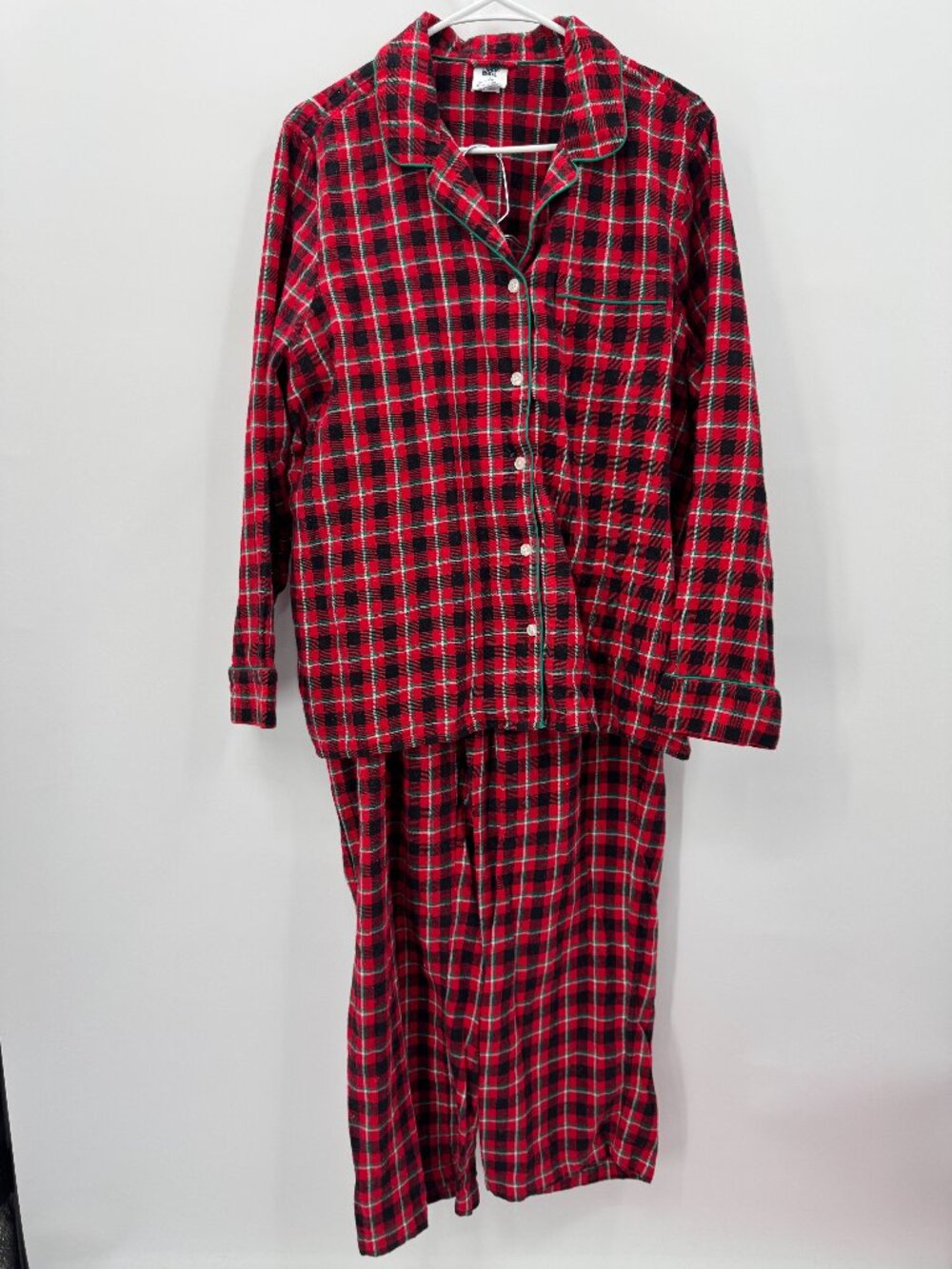 Lands’ End 100% Cotton Flannel Plaid Pajama Set Size L Red Holiday Cabincore